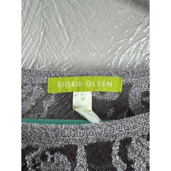 Sigrid Olson Black Silver Print Pullover Blouse Top Boho Hippie Size Medium - Picture 3 of 5